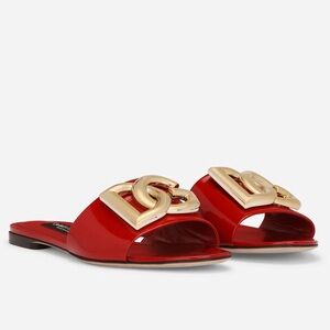 DOLCE & GABBANA Polished calfskin sliders